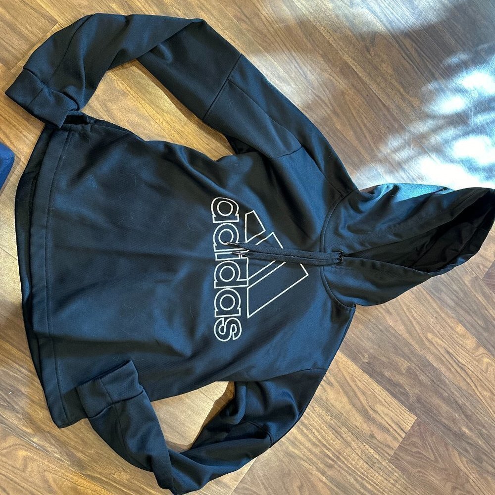 ADIDAS Women's Black Hoodie Sweatshirt Front Pocket Small Athletic Sports - Picture 2 of 9